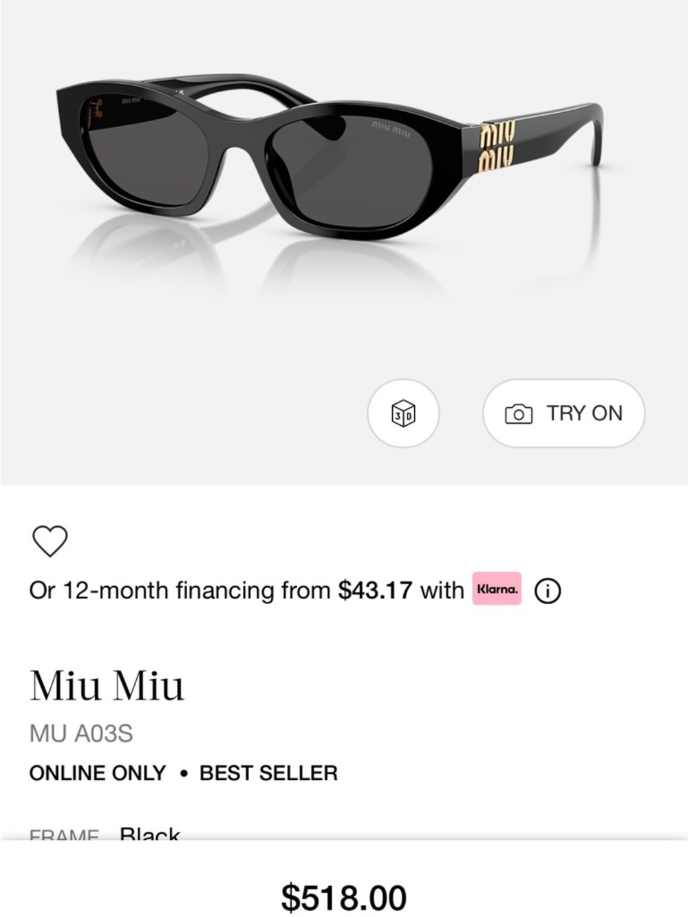 Miu Miu Black Cat-Eye Sunglasses